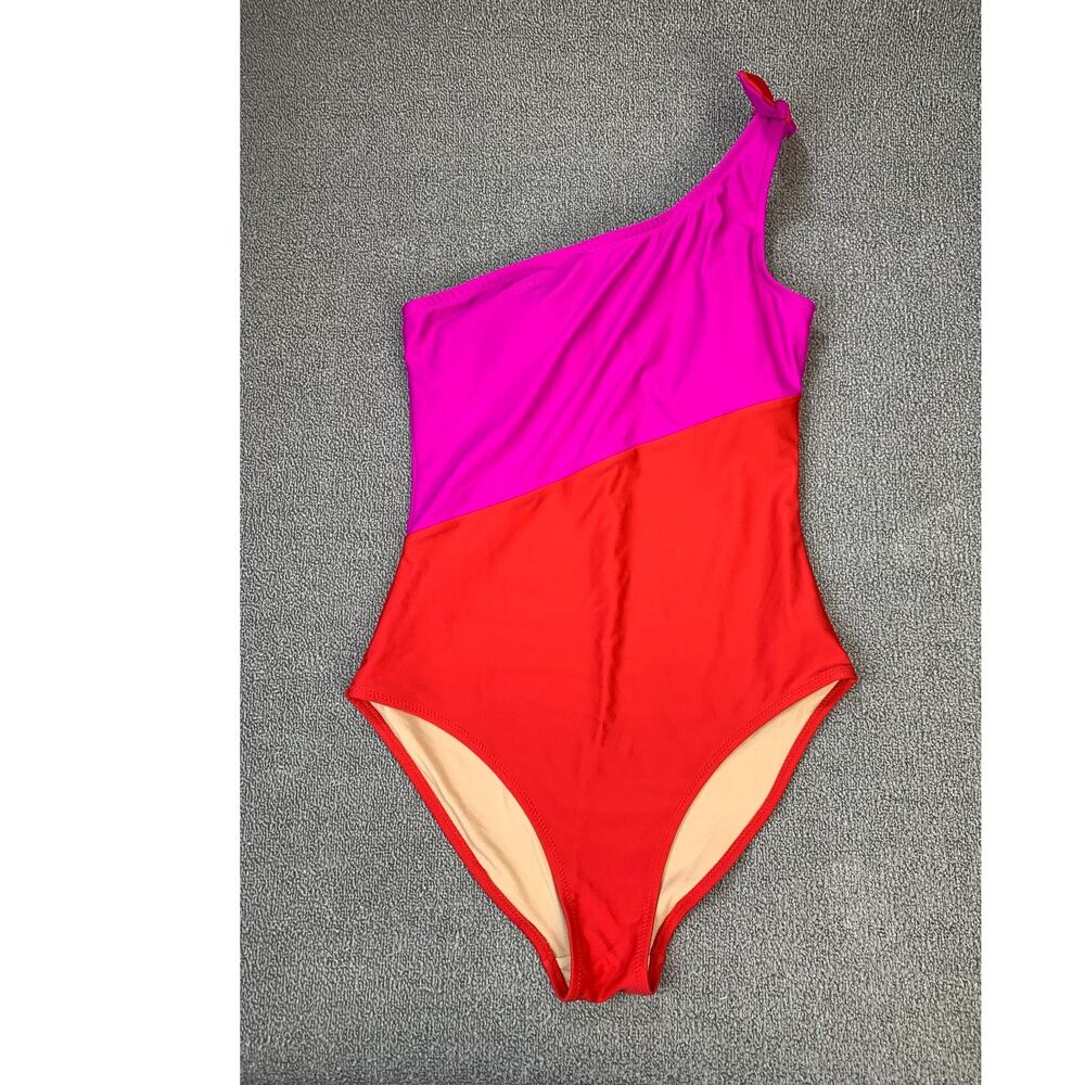Old Navy‎ One Piece Swimsuit One Shoulder Color Block Pink Red Size Medium